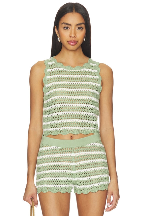 view 1 of 4 Ciara Cropped Pointelle Pullover in Sage & Soft White