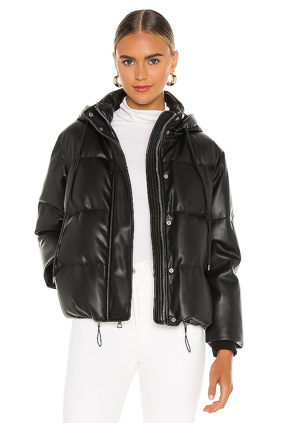 Alice + Olivia Robinson Vegan Leather Crop Puffer in Black | REVOLVE