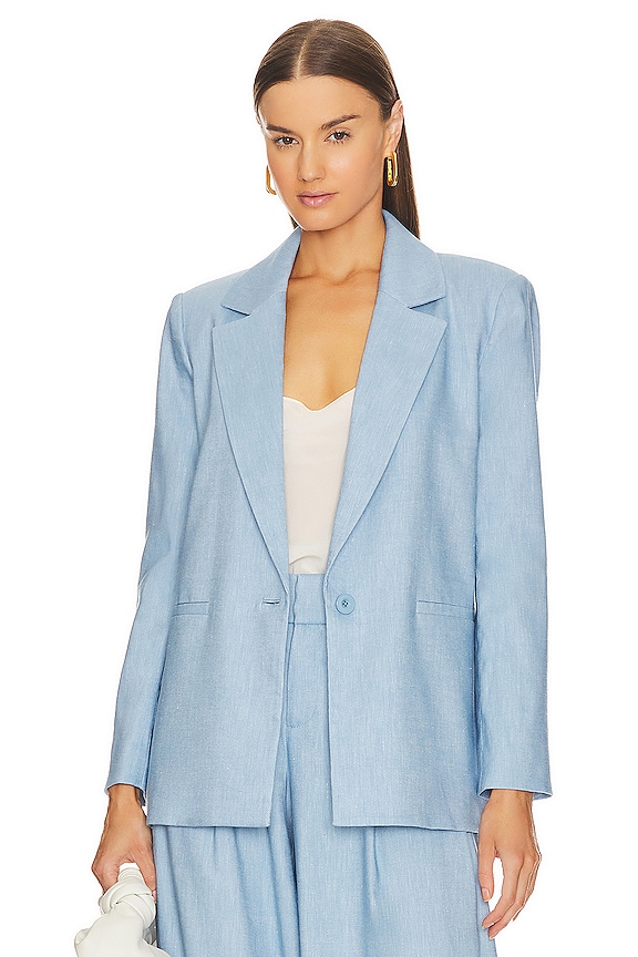 Alice + Olivia Denny Blazer with Piping in Chambray | REVOLVE