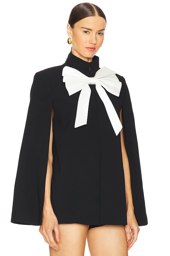view 2 of 4 Philippa Bow Cropped Cape in Black & Off White