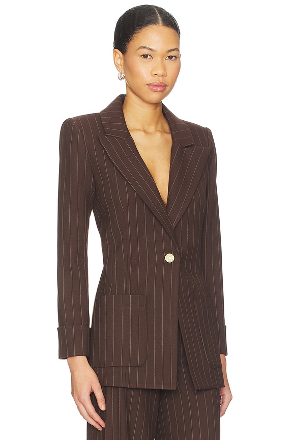 view 2 of 4 Burns Fitted Roll Cuff Blazer in Dark Chocolate & Off White