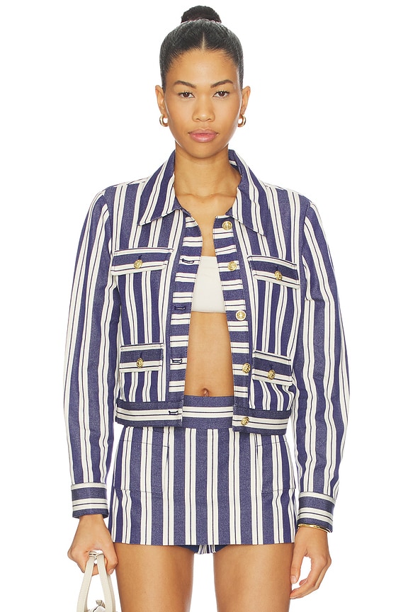 view 1 of 5 Alex Collared Boxy Jacket in Metro Stripe Twilight Blue