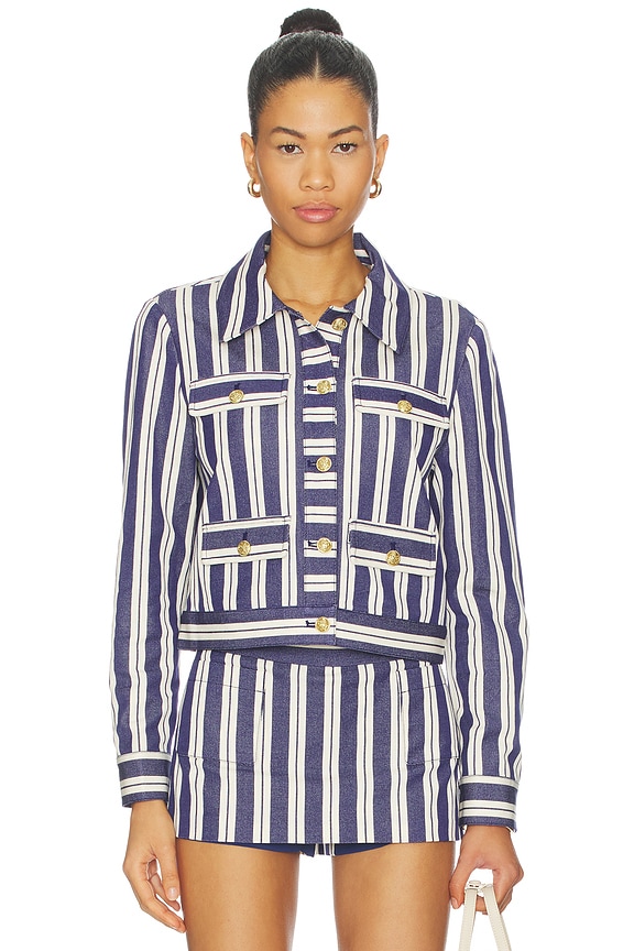 view 2 of 5 Alex Collared Boxy Jacket in Metro Stripe Twilight Blue