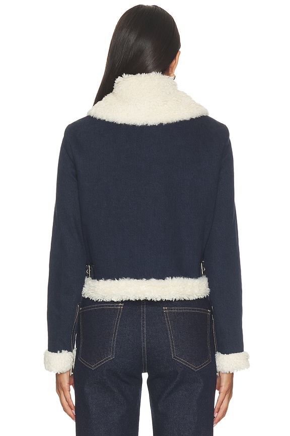 Isaiah Faux Shearling Cropped Aviator Denim Jacket