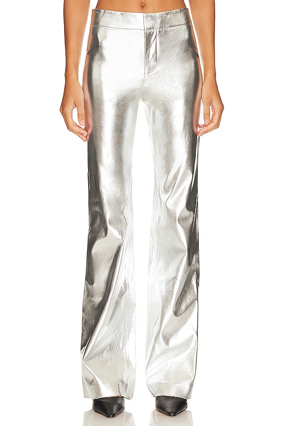 Alice + Olivia Livi Mid Rise Vgn Pant in Silver | REVOLVE