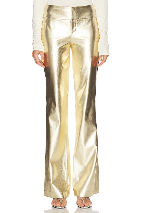 view 1 of 6 Olivia Vegan Leather Fit And Flare Bootcut Pant in Gold