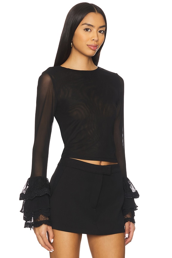 view 2 of 5 Delaina Long Sleeve Crop Top With Ruffle Cuff in Black