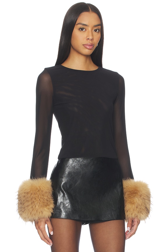 view 2 of 4 Delaina Crop Top With Removeable Faux Fur Cuff in Black