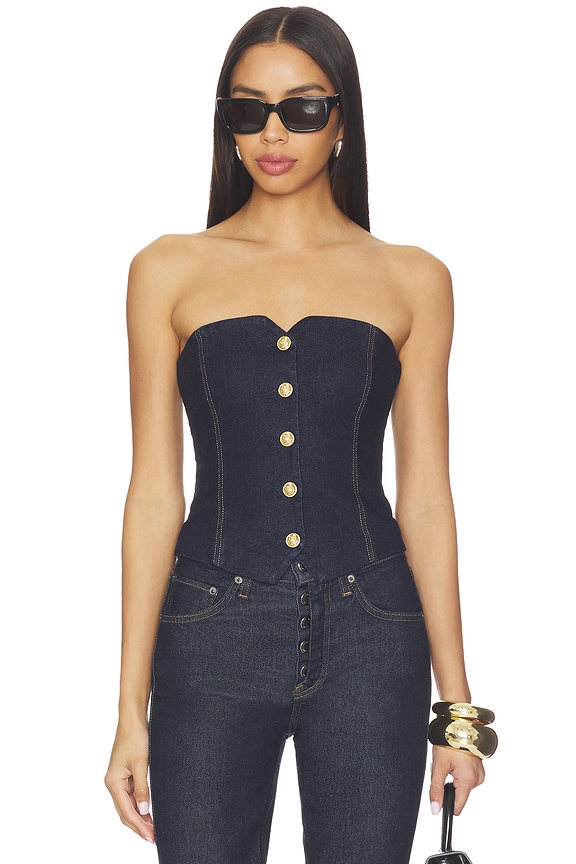 view 1 of 4 Kelcey Denim Strapless Vest Top in Dark Rinse
