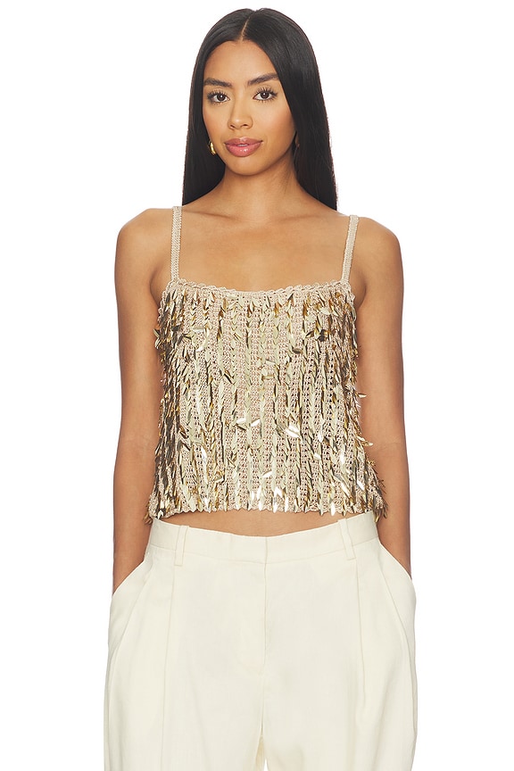 view 1 of 5 Nicolette Allover Sequin Tank in Sand & Gold
