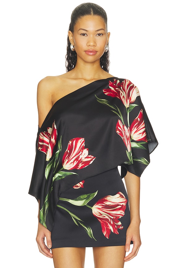 view 2 of 6 Rita Ots Draped Cropped Top With Scarf in Soft Tulip Black