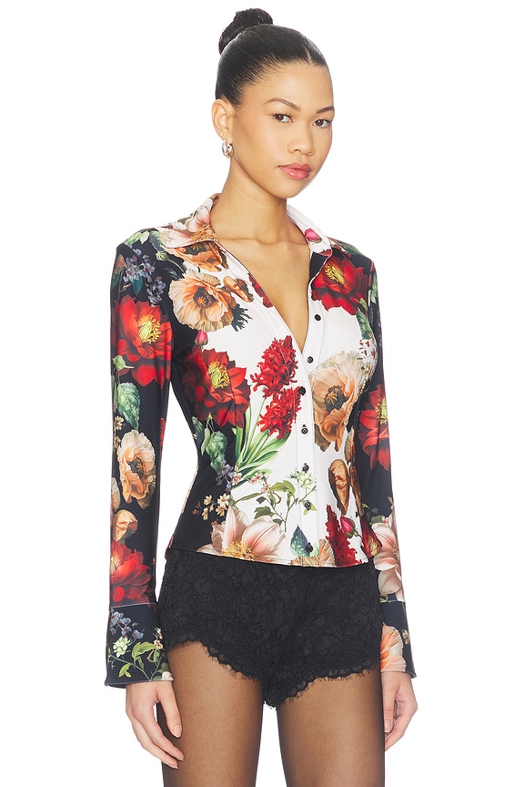 view 2 of 4 FITTED NIPPED WAIST BUTTON DOWN TOP FREYA  in Floral Radiance