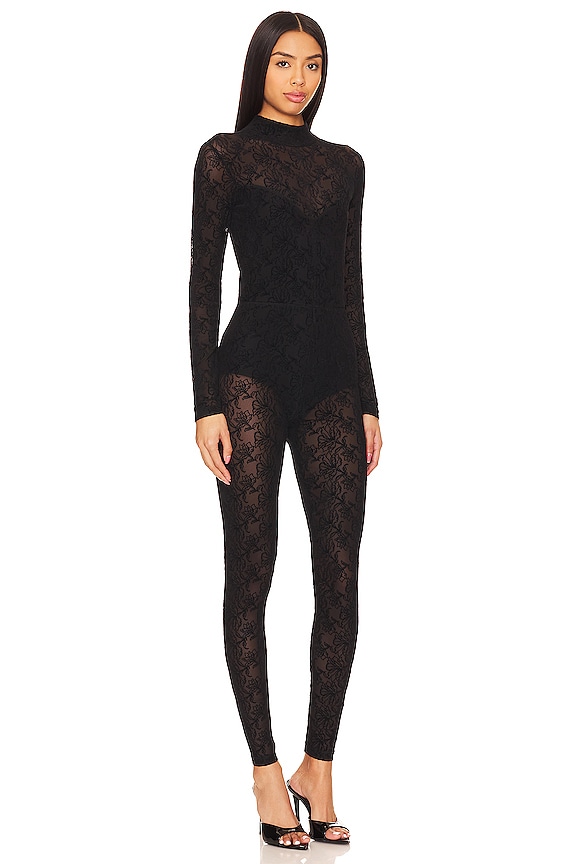 view 2 of 4 Flocked Catsuit in Black
