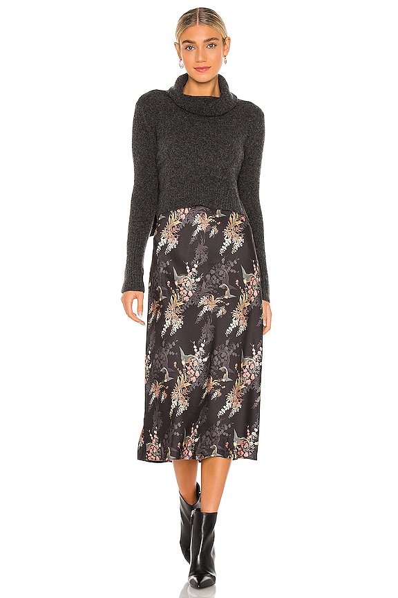 view 1 of 4 ROBE MI-LONGUE TIERNY in Charcoal Grey & Black