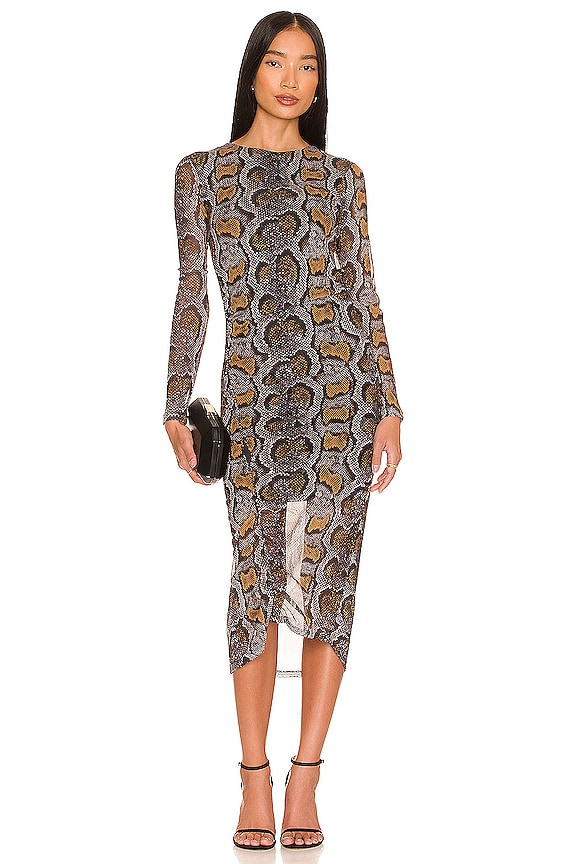 ALLSAINTS Norma Long Sleeve Snake Dress in Grey | REVOLVE