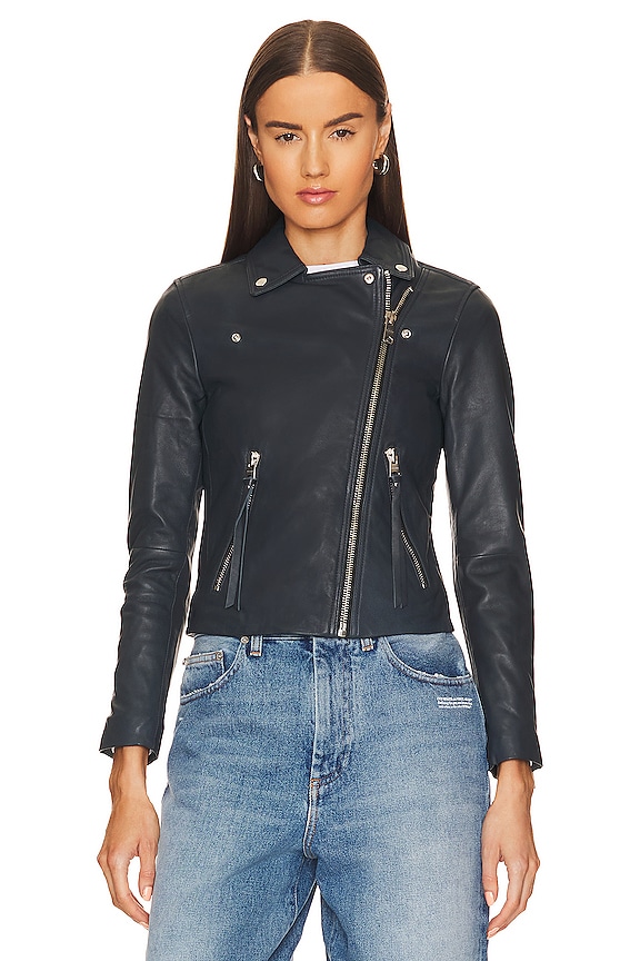 view 2 of 5 Dalby Leather Biker Jacket in Deep Denim