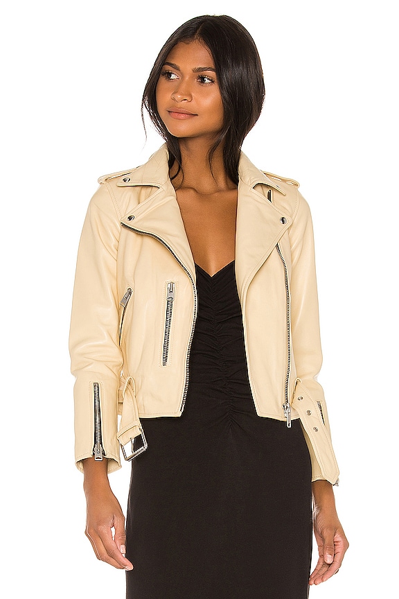 view 1 of 4 Balfern Leather Biker Jacket in Pale Yellow