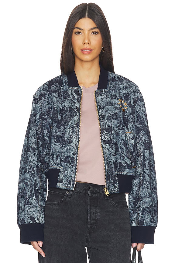 view 1 of 6 Kaytra Denim Bomber in Printed Indigo