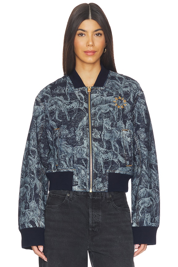 view 2 of 6 Kaytra Denim Bomber in Printed Indigo