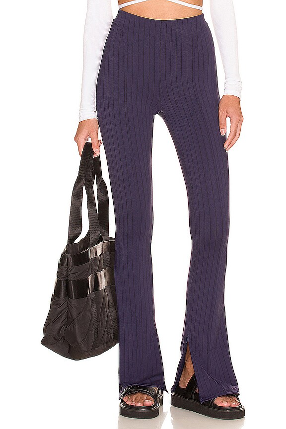 view 1 of 4 High Waist Pinstripe Zip It Flare Legging in True Navy & Black