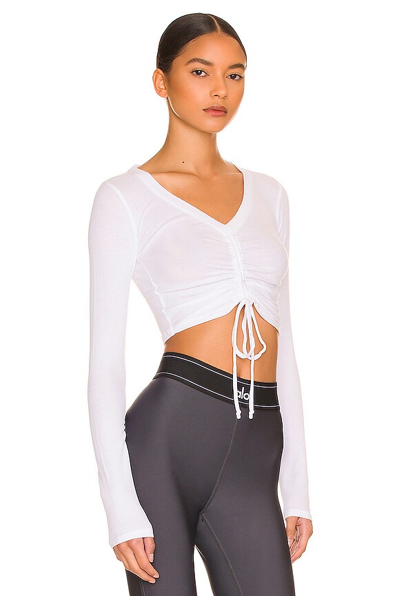 view 2 of 4 Ribbed Cinch Cropped Top in White