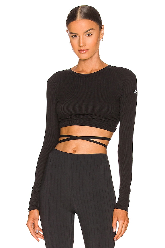 view 2 of 5 Ribbed Wrap It Up Top in Black