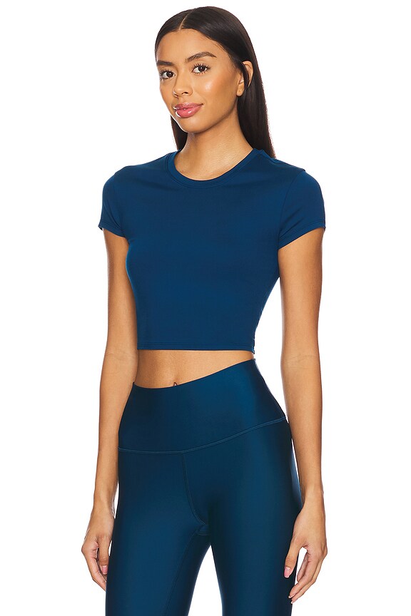 view 2 of 4 Alosoft Crop Finesse Short Sleeve in Eclipse Blue