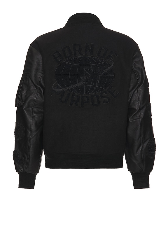 view 2 of 7 Leather MA-1 Varsity Jacket in Black