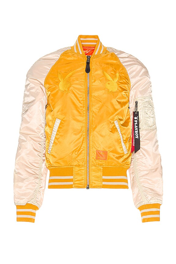 view 2 of 3 Playboy Bunny Retro Logo Bomber in Golden Yellow