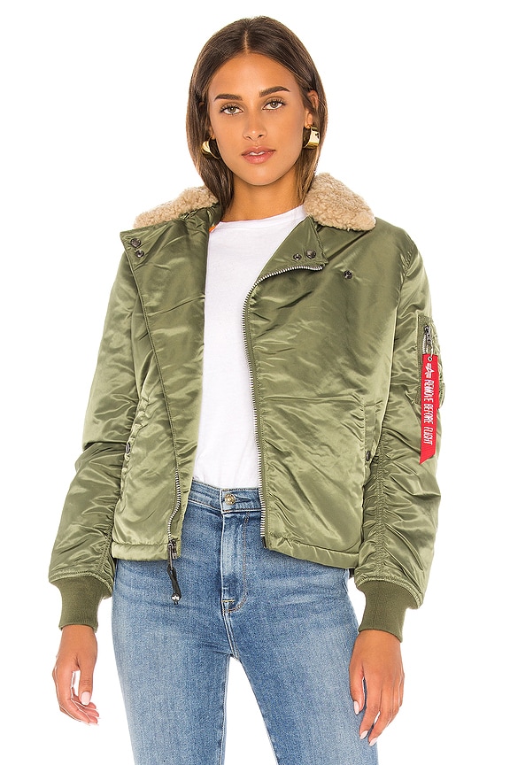 ALPHA INDUSTRIES B-15 Straight Hem Mod Jacket With Fur in Sage | REVOLVE