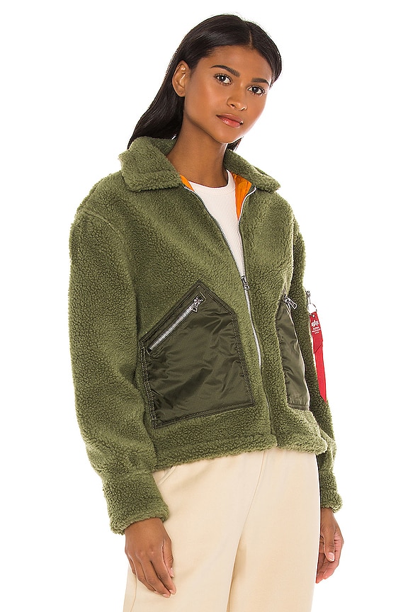 view 2 of 4 Cropped Sherpa Utility Jacket in Sage & Emergency Orange