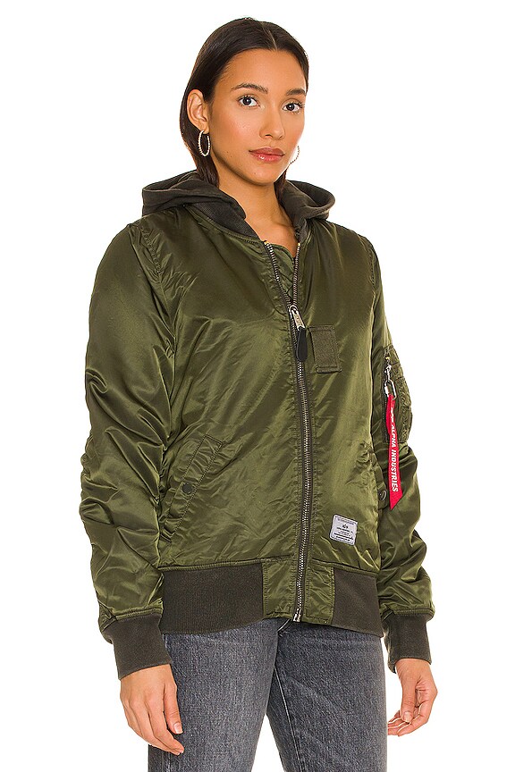 view 2 of 6 MA-1 Hooded Battlewash Flight Jacket in Dark Green