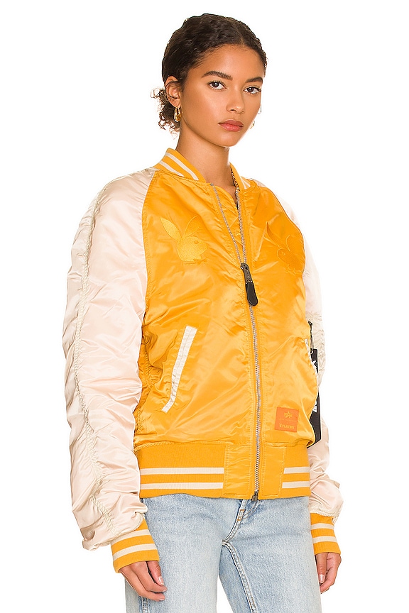view 2 of 4 Playboy Bunny Retro Logo Bomber in Golden Yellow