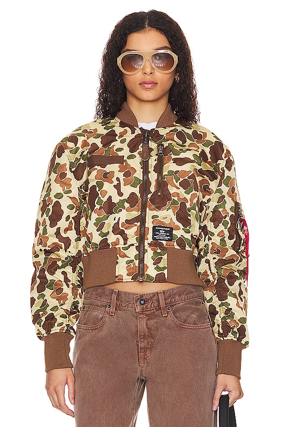 view 2 of 7 Cropped Flight Jacket in Green Frogskin Camo