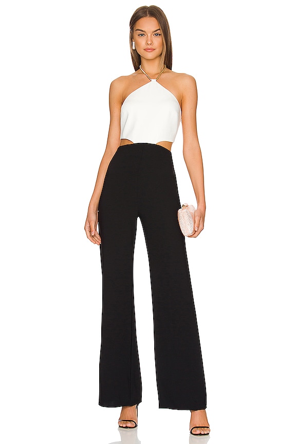 Amanda Uprichard Tyler Jumpsuit In Ivory And Black Revolve 3855