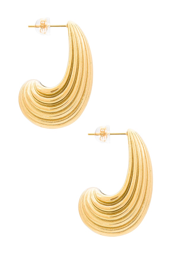 view 2 of 3 Ribbed Hoop Earring in Gold