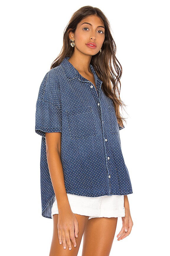 view 2 of 5 Short Sleeve Boxy Shirt in Indigo Dot