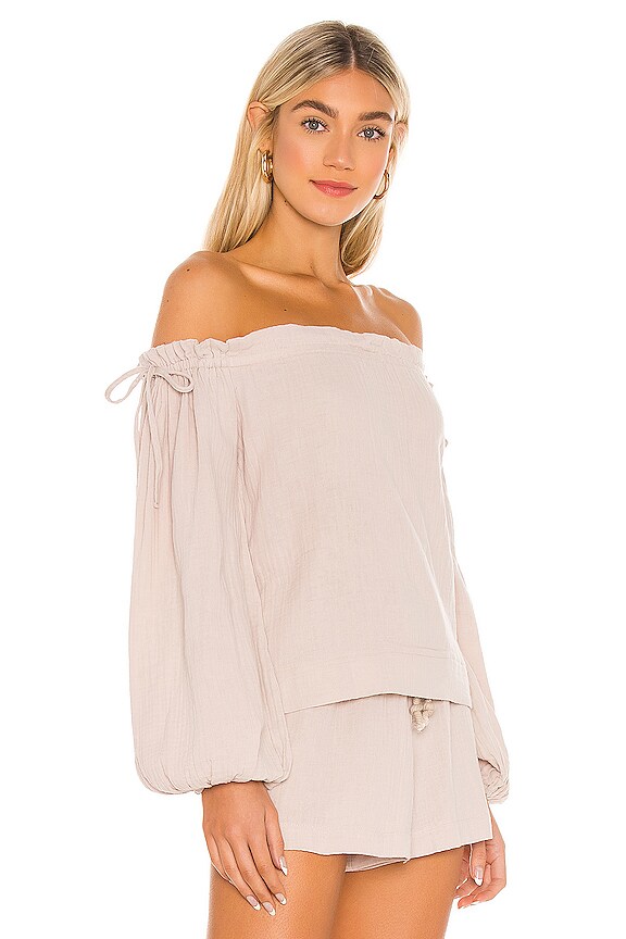 view 2 of 4 Roya Long Sleeve Woven Top in Mushroom