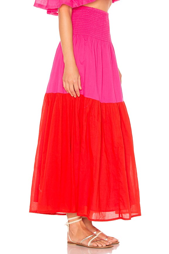 view 2 of 5 Mai Colorblock Maxi Skirt in Fuchsia & Fire Red