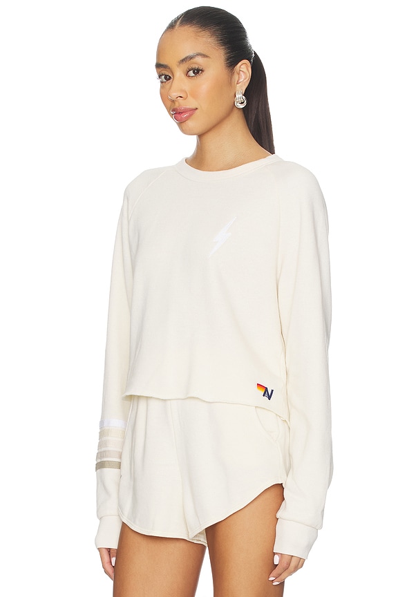 view 2 of 4 Bolt Rugby Stitch Cropped Crew Sweatshirt in Vintage White & White Grey