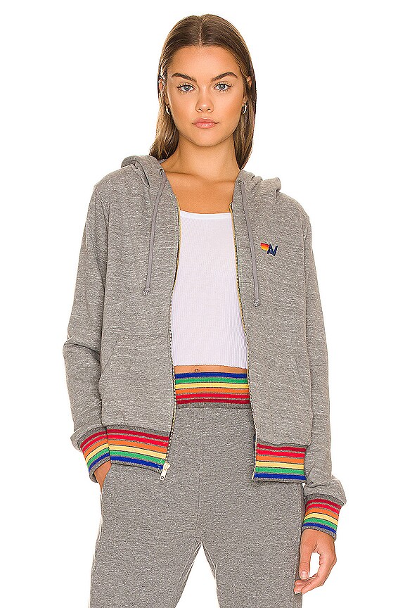 view 1 of 4 SWEAT À CAPUCHE RAINBOW RIB ZIP in Heather Grey
