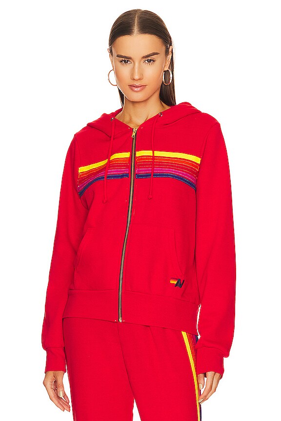 view 2 of 6 5 Stripe Zip Hoodie in Red & Yellow Purple