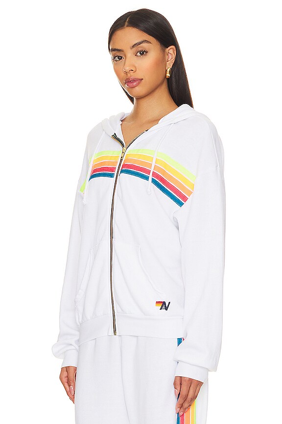 view 2 of 4 5 Stripe Zip Relaxed Hoodie in White & Neon Rainbow
