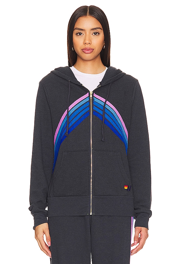 view 2 of 5 Mountain Stitch Chevron Hoodie in Charcoal & Blue Purple