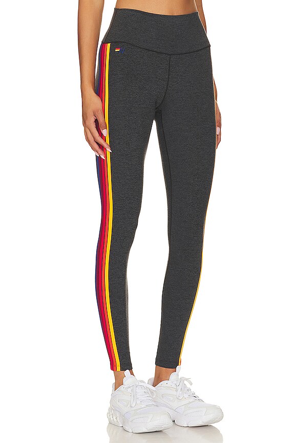 view 2 of 5 5 Stripe Rainbow Full Length Hi Rise Legging in Charcoal
