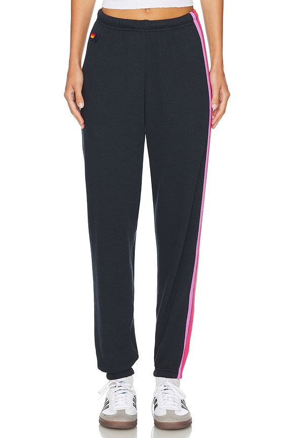 view 2 of 7 PANTALON SWEAT 5 STRIPE in Charcoal/pink Green