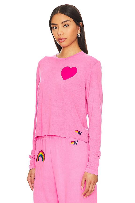 view 2 of 4 Heart Print Long Sleeve Boyfriend Tee in Neon Pink