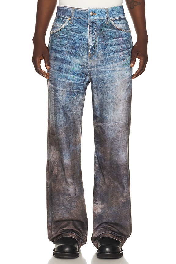 view 1 of 5 Unisex Festival Mud Printed Jeans in Blue