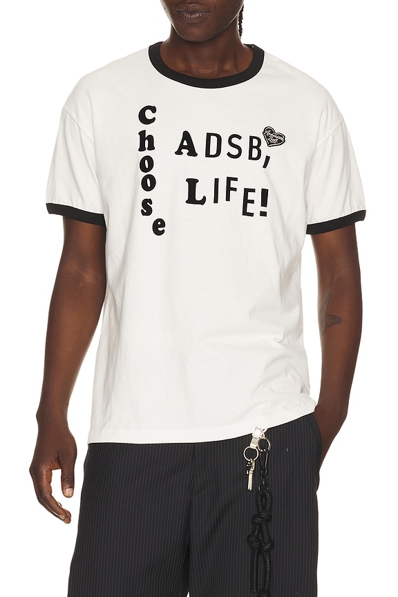 view 1 of 5 Essential Adsb Flocking Ringer T-shirt in White