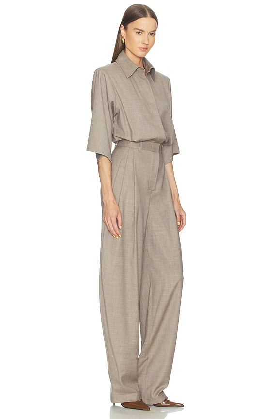 view 2 of 3 Axel Padded Shoulder Jumpsuit in Greige